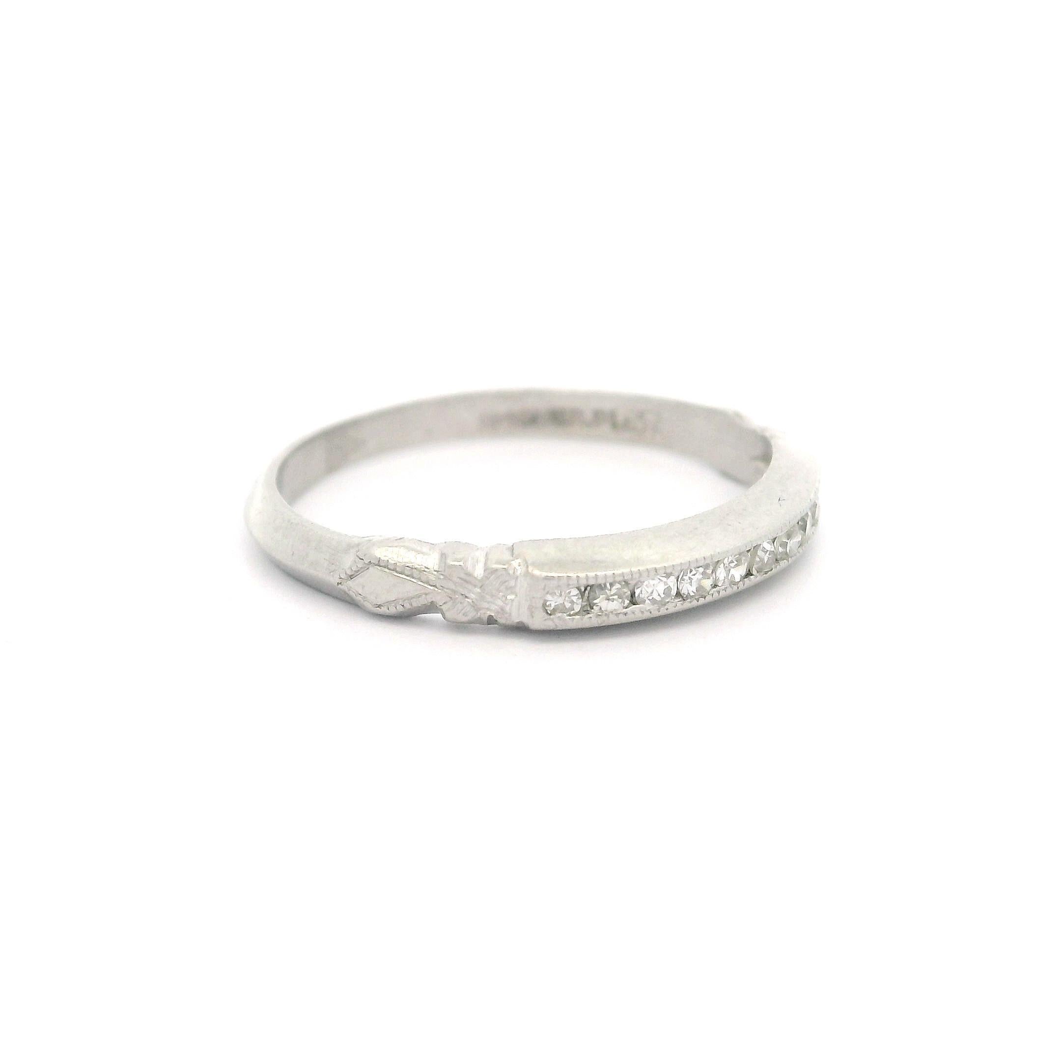 Antique Art Deco Platinum Old Single Cut Channel Set Diamond Petite Band Ring For Sale 5