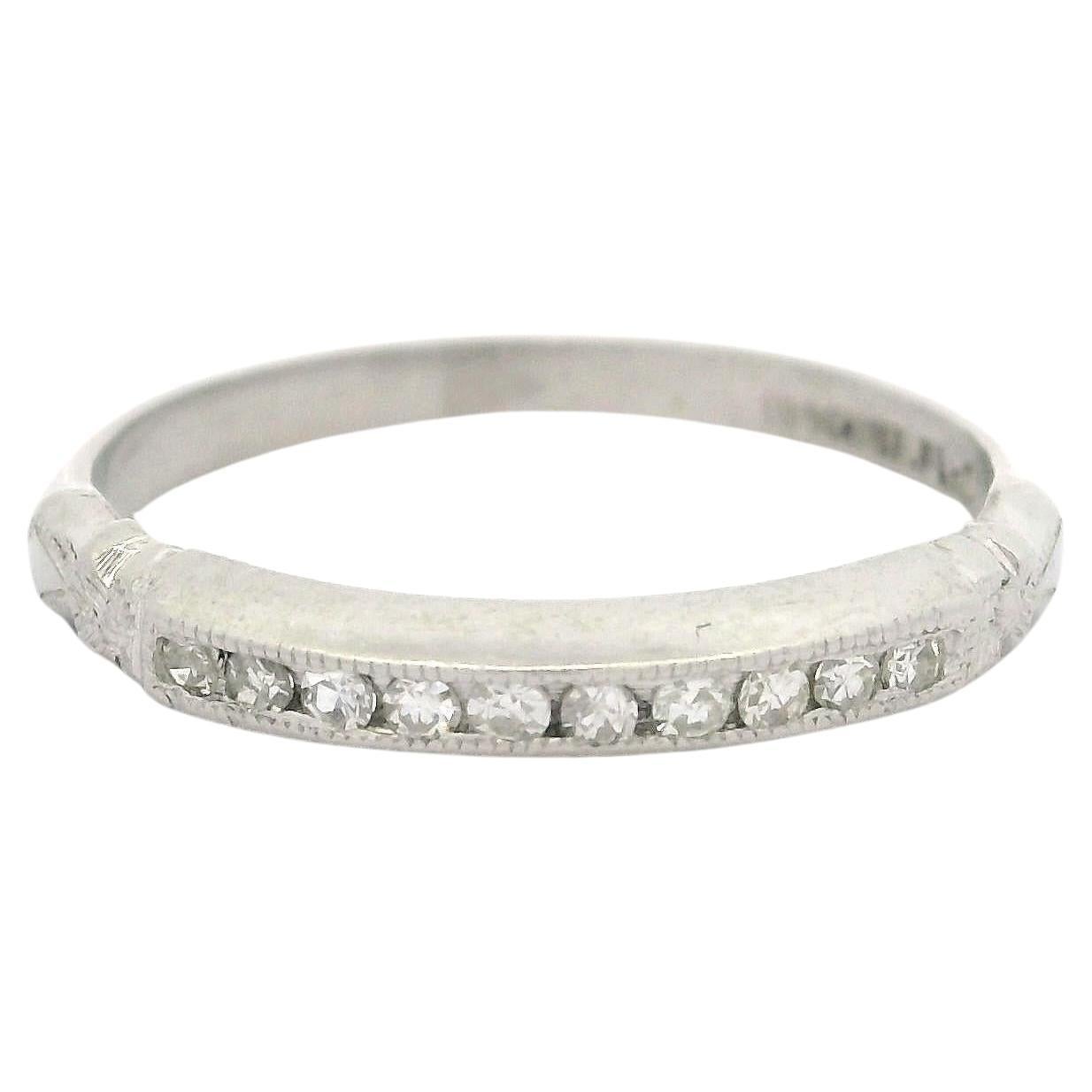 Antique Art Deco Platinum Old Single Cut Channel Set Diamond Petite Band Ring