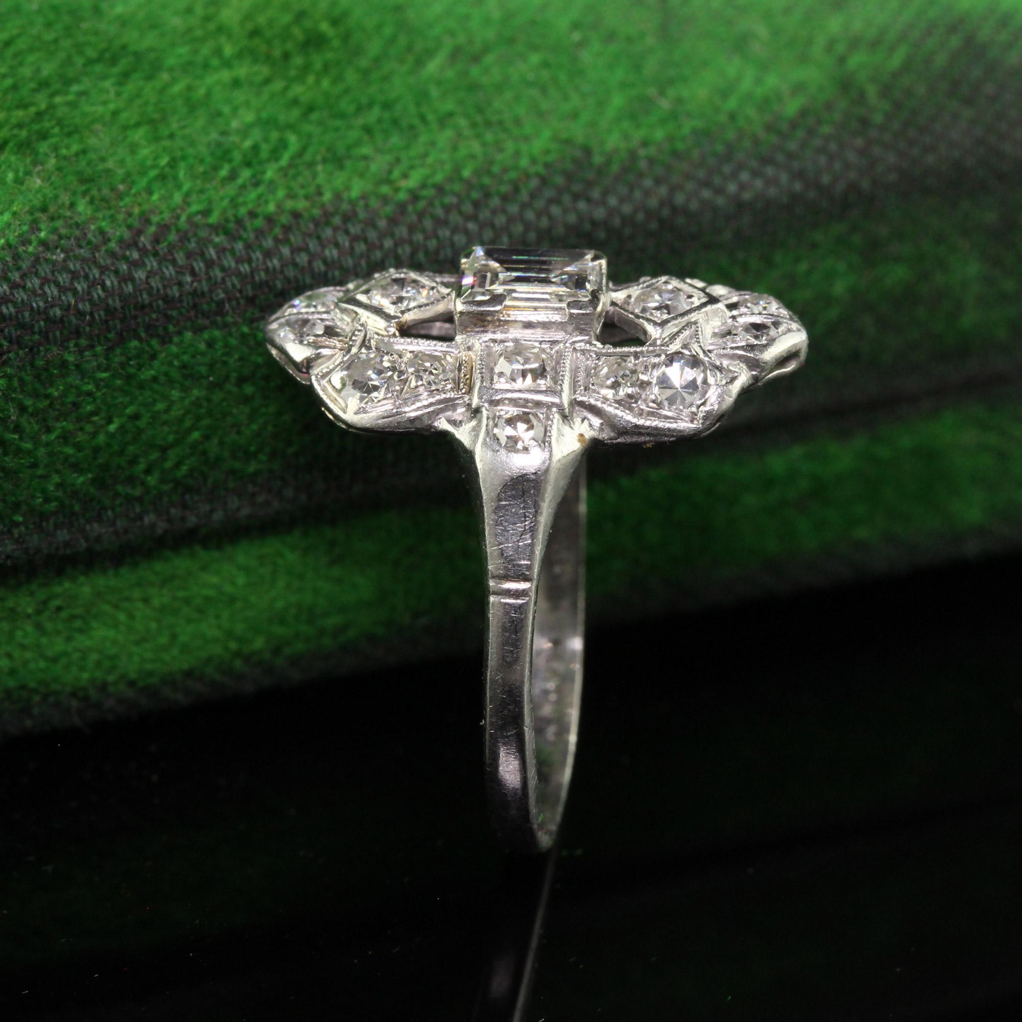 Square Cut Antique Art Deco Platinum Old Step Cut Diamond Shield Ring For Sale