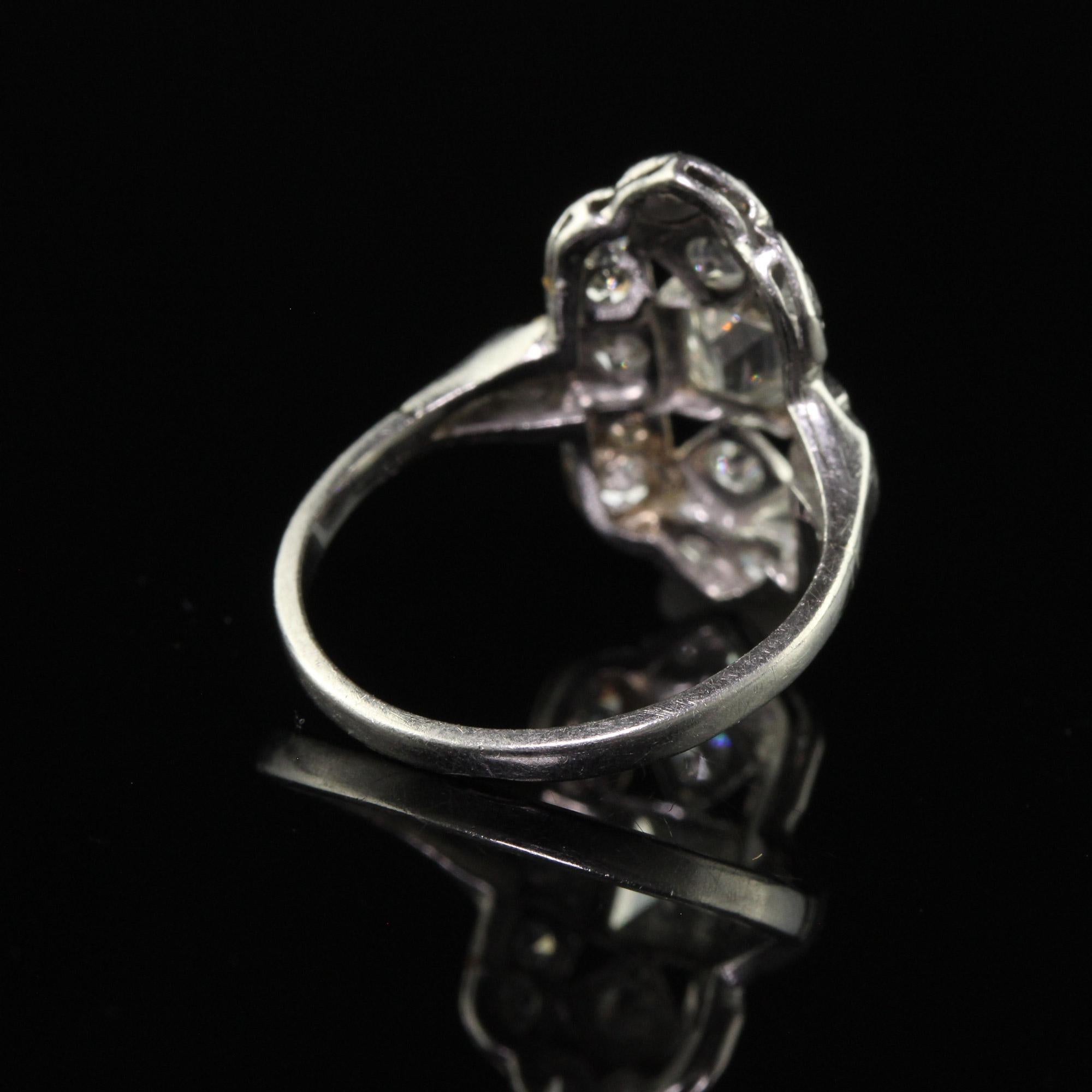 Antique Art Deco Platinum Old Step Cut Diamond Shield Ring For Sale 2
