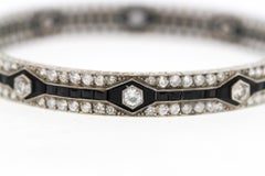 Antique Art Deco Platinum Onyx Diamond Bangle Bracelet