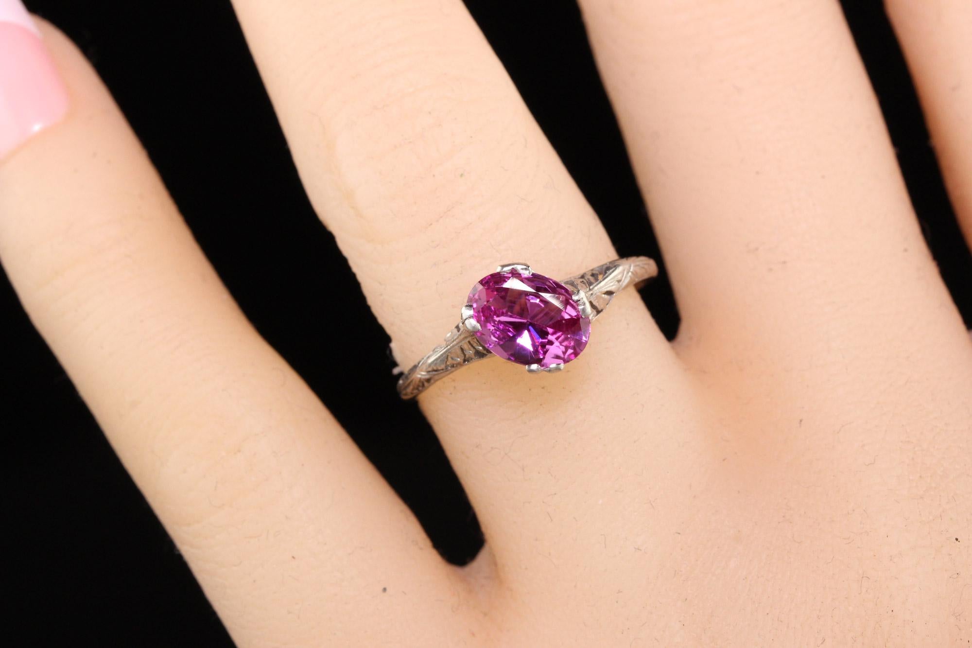 Antique Art Deco Platinum Oval Pink Sapphire Filigree Engagement Ring For Sale 1