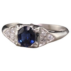 Antique Art Deco Platinum Oval Sapphire Diamond Engagement Ring