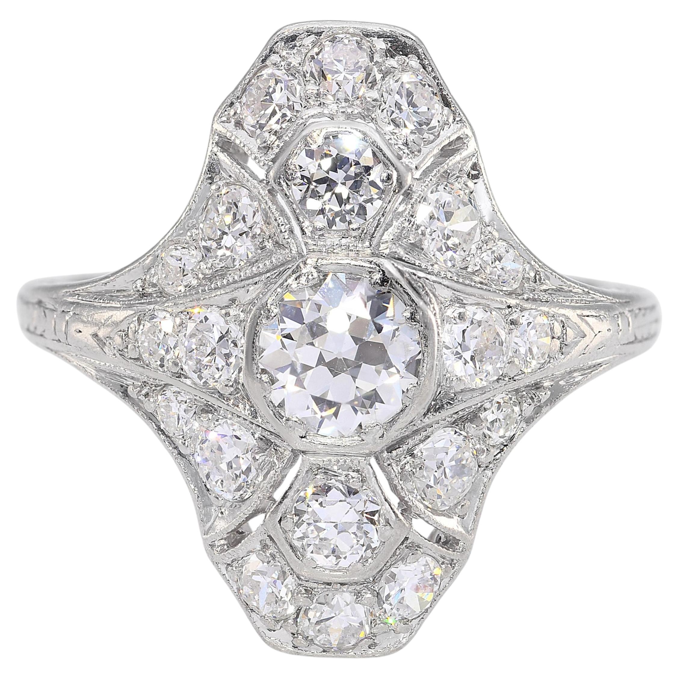 Antique Art Deco Platinum & Palladium 1.32ctw Diamond Dinner Ring