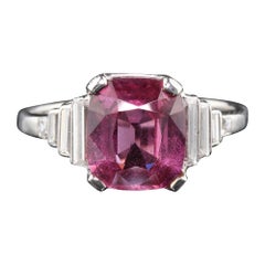 Antique Art Deco Platinum Pink Sapphire and Diamond Cocktail Ring, GIA Certified