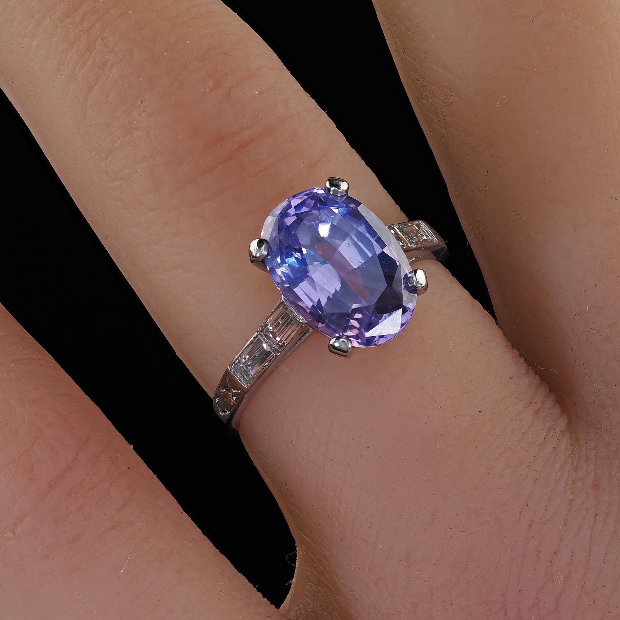 Antique Art Deco Platinum Purple Sapphire No Heat Diamond Engagement Ring - GIA For Sale 5