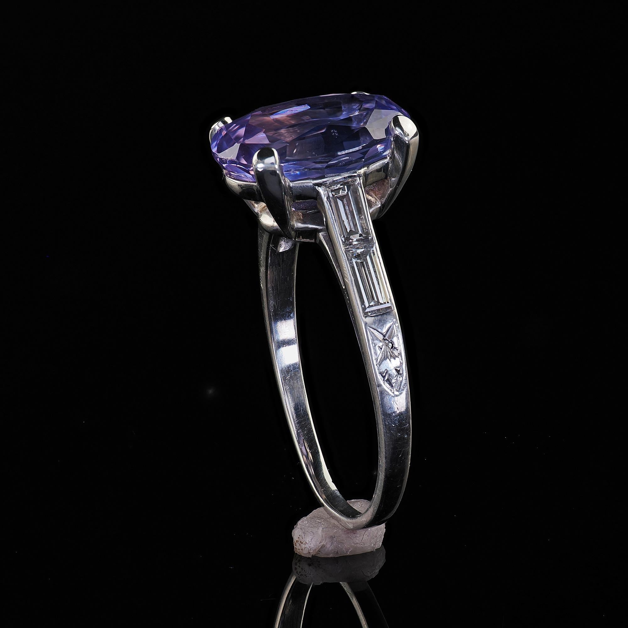 Antique Art Deco Platinum Purple Sapphire No Heat Diamond Engagement Ring - GIA For Sale 4