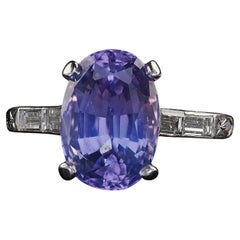 Antique Art Deco Platinum Purple Sapphire No Heat Diamond Engagement Ring - GIA