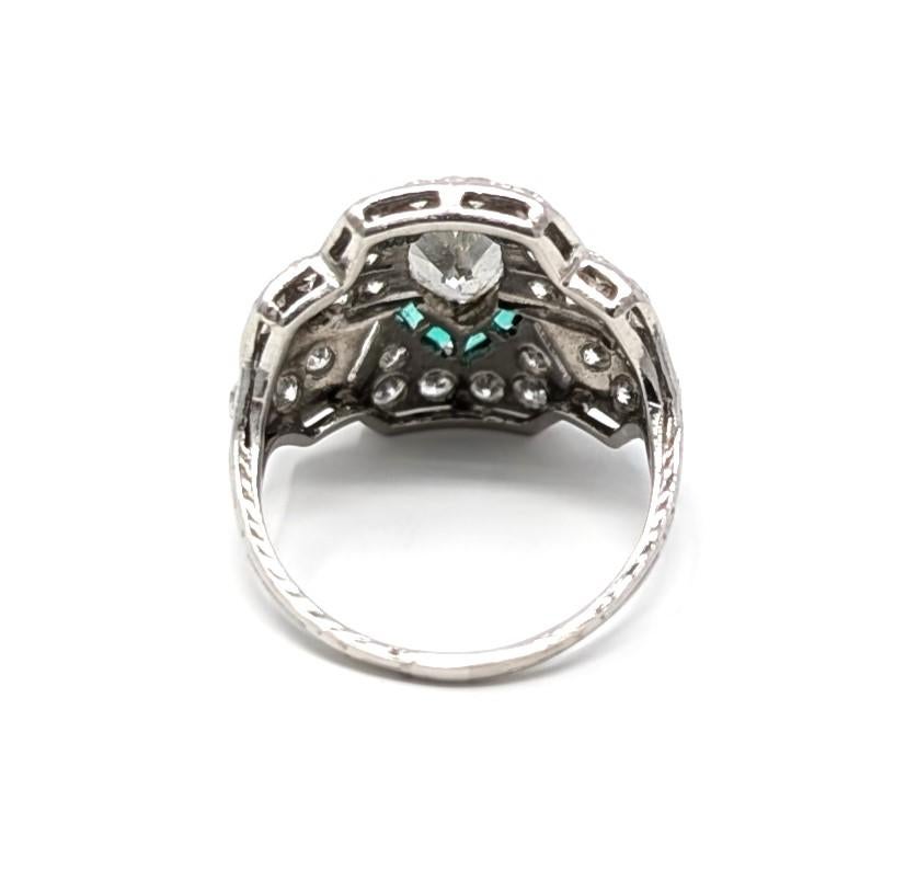 Antiker Art Deco Platin Ring Diamant & Smaragd Vintage Pinky US Größe 3.5 (Art déco) im Angebot