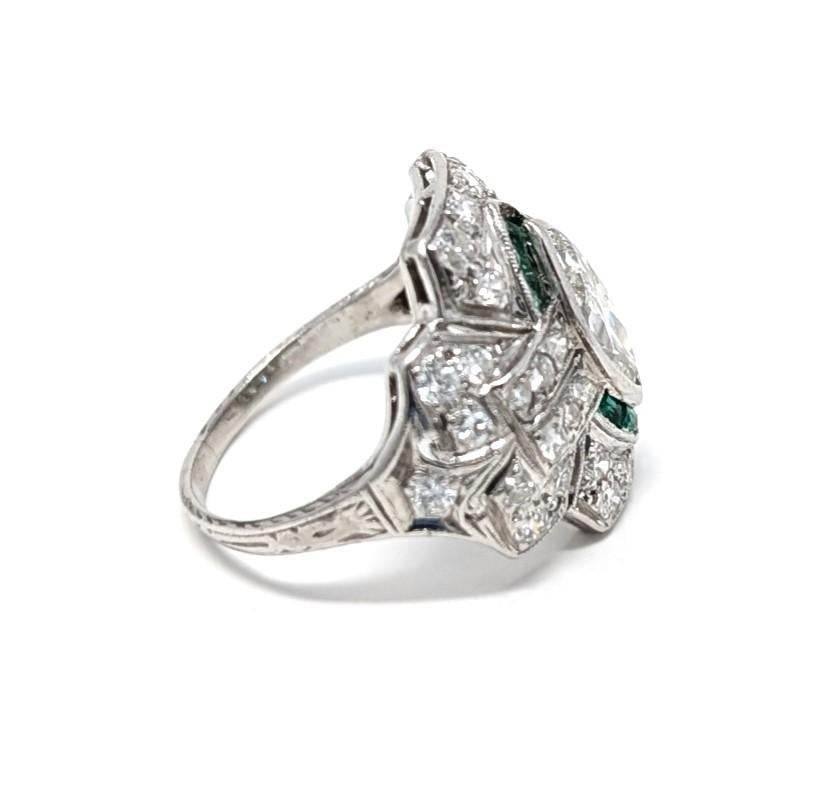 Antiker Art Deco Platin Ring Diamant & Smaragd Vintage Pinky US Größe 3.5 (Rundschliff) im Angebot