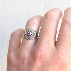 Antique Art Deco Platinum Ring - Pink Tourmaline & Diamonds - Circa 1920