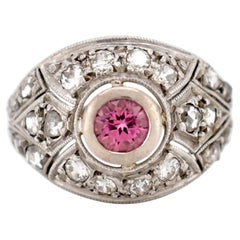 Antique Art Deco Platinum Ring - Pink Tourmaline & Diamonds - Circa 1920