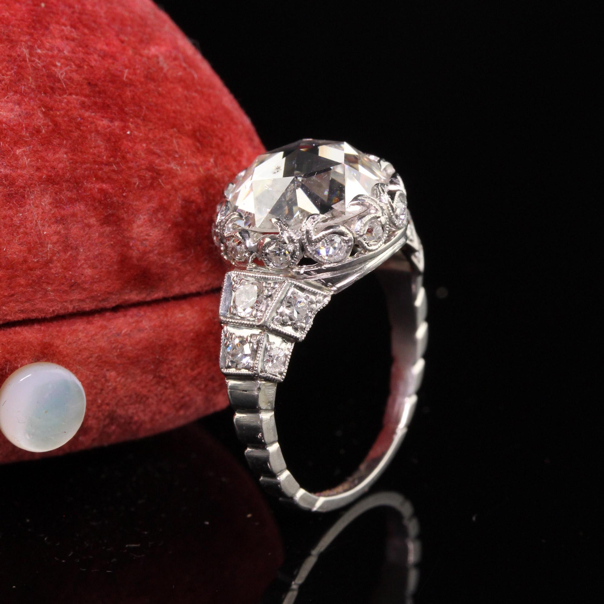 Antique Art Deco Platinum Rose Cut Diamond Engagement Ring In Good Condition For Sale In Great Neck, NY