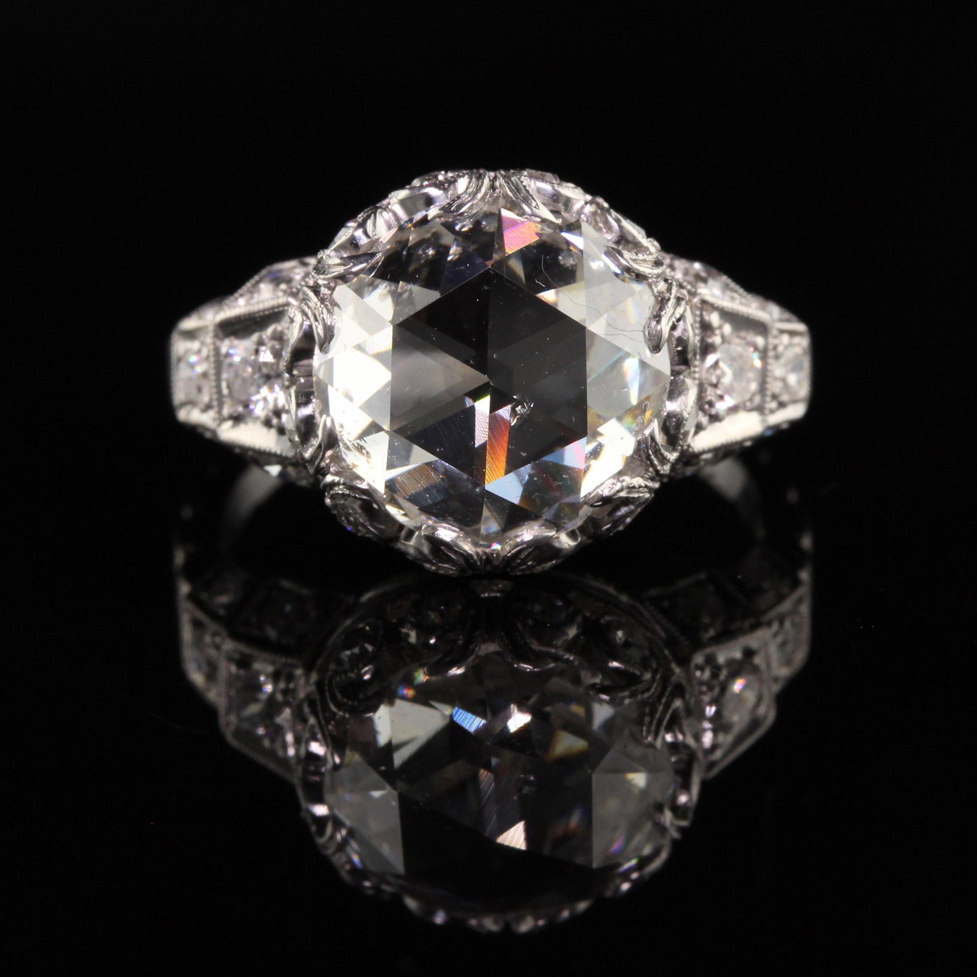Antique Art Deco Platinum Rose Cut Diamond Engagement Ring For Sale 1