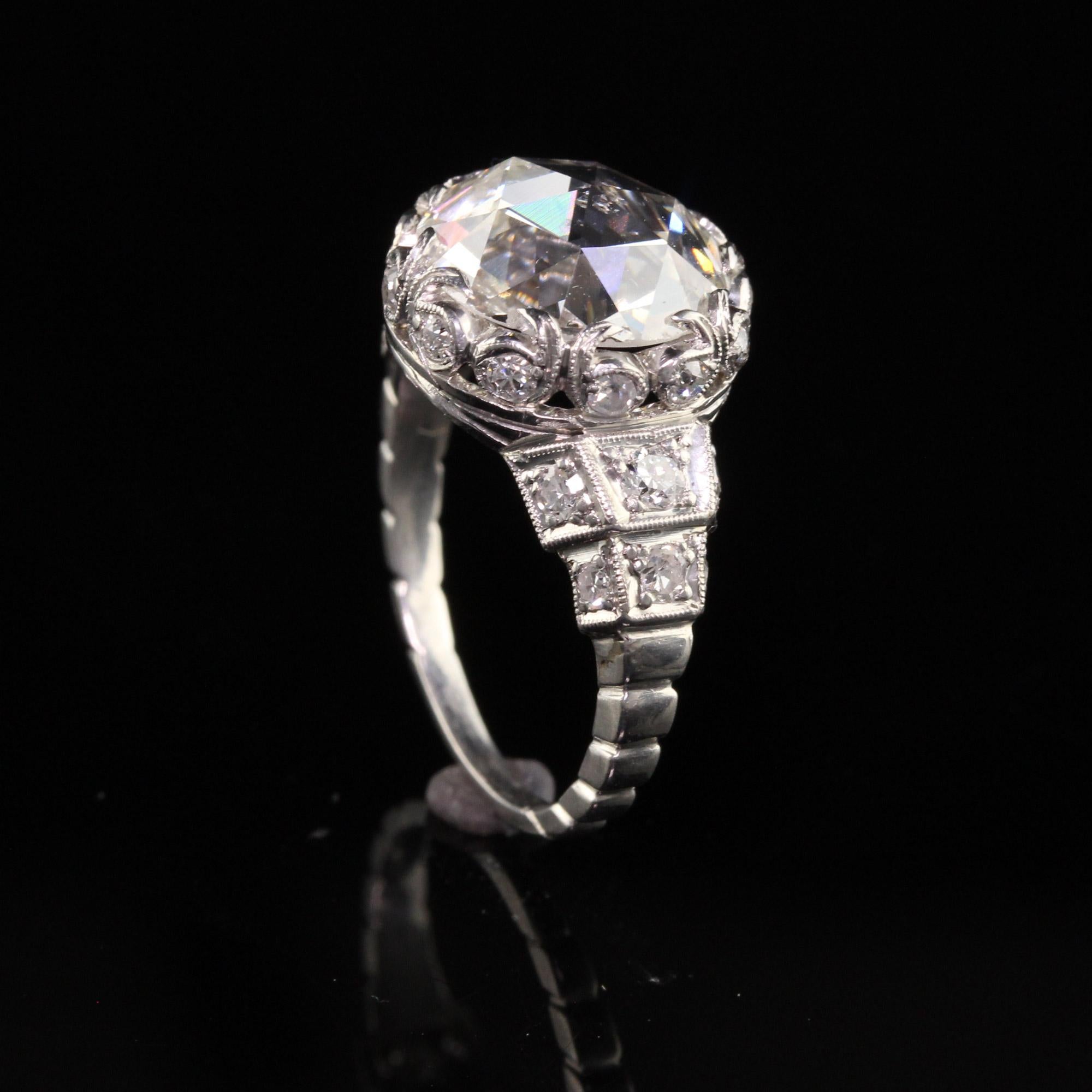 Antique Art Deco Platinum Rose Cut Diamond Engagement Ring For Sale 3