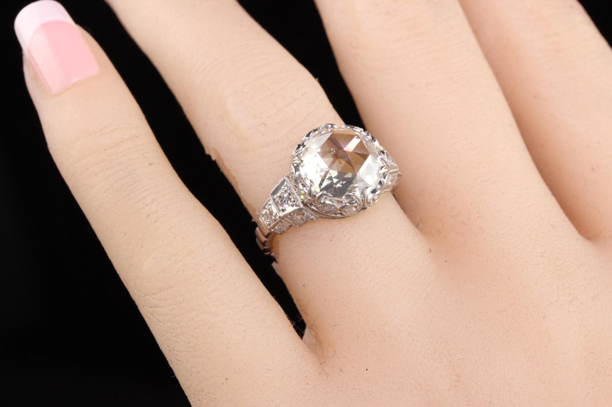 Antique Art Deco Platinum Rose Cut Diamond Engagement Ring For Sale 4
