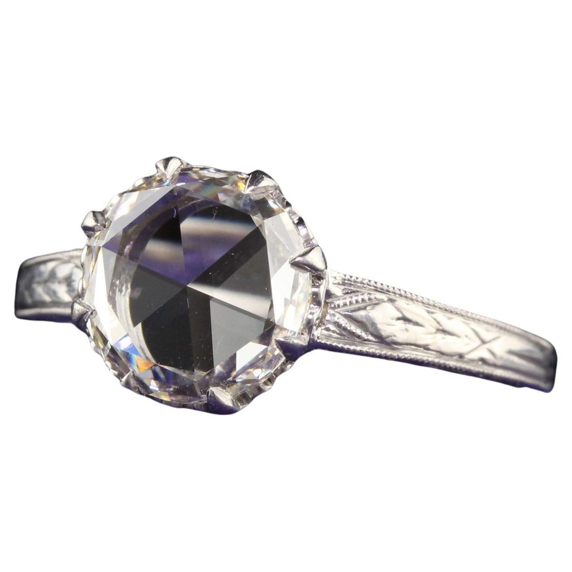 Antique Art Deco Platinum Rose Cut Diamond Engagement Ring - GIA