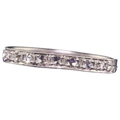 Antique Art Deco Platinum Rose Cut Diamond Engraved Wedding Band