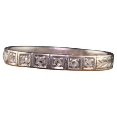 Antique Art Deco Platinum Rose Cut Diamond Engraved Wedding Band