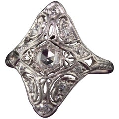 Antique Art Deco Platinum Rose Cut Diamond Shield Engagement Ring