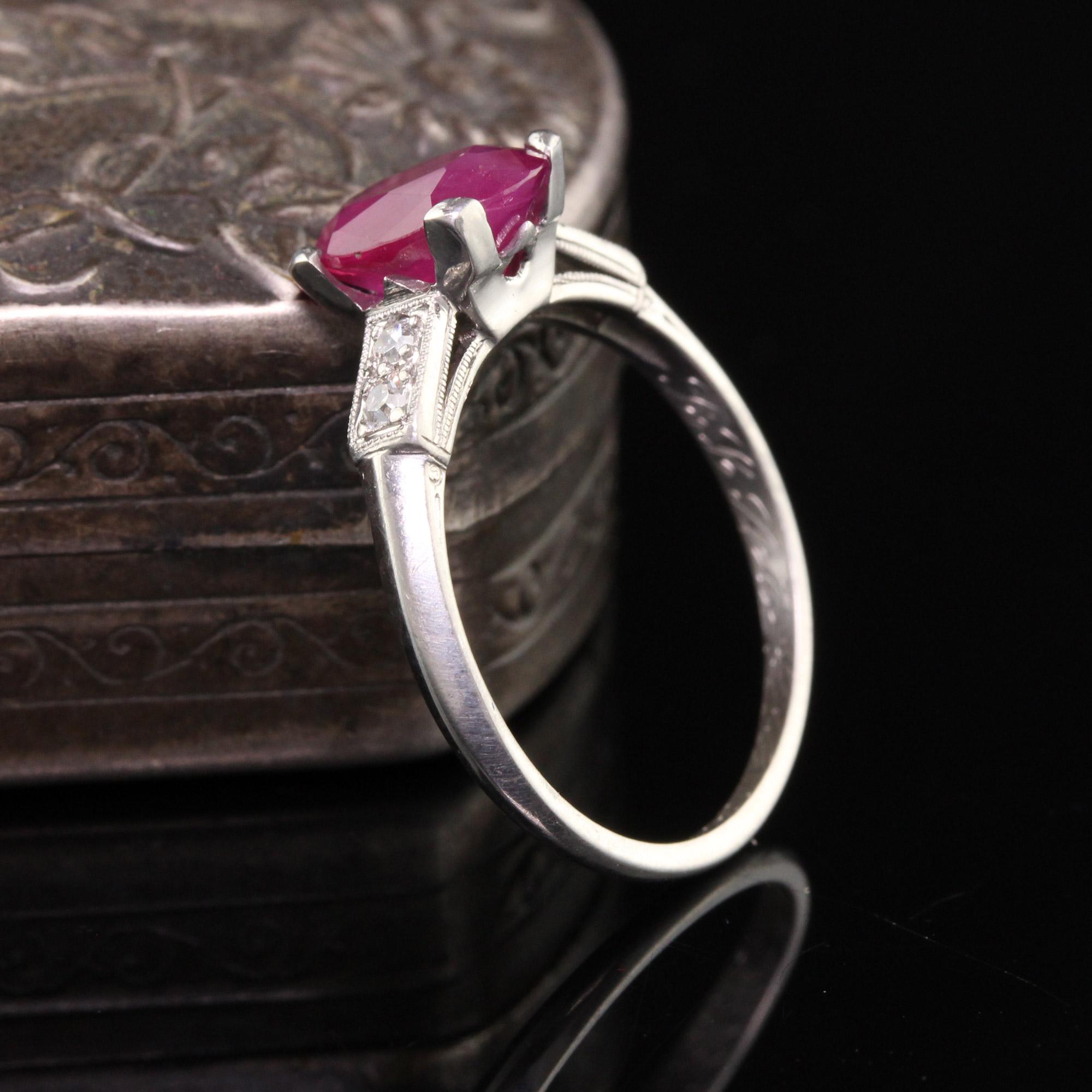Oval Cut Antique Art Deco Platinum Ruby and Diamond Engagement Ring For Sale