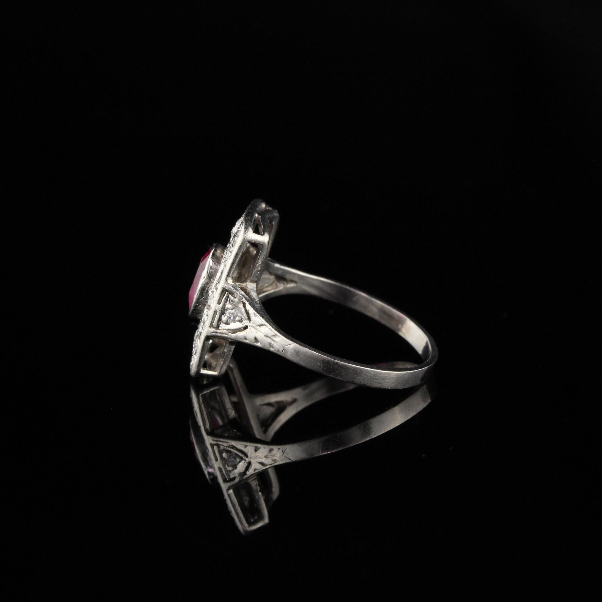 Antique Art Deco Platinum Ruby and Diamond Engagement Ring In Good Condition In Great Neck, NY