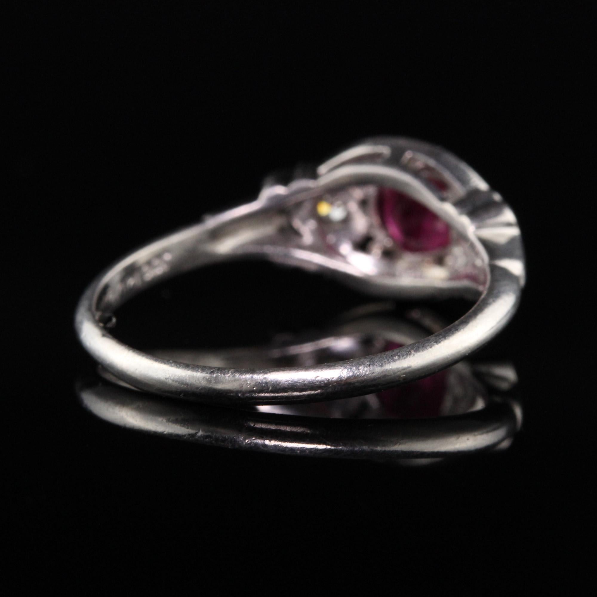 Antique Art Deco Platinum Ruby and Diamond Engagement Ring In Good Condition In Great Neck, NY