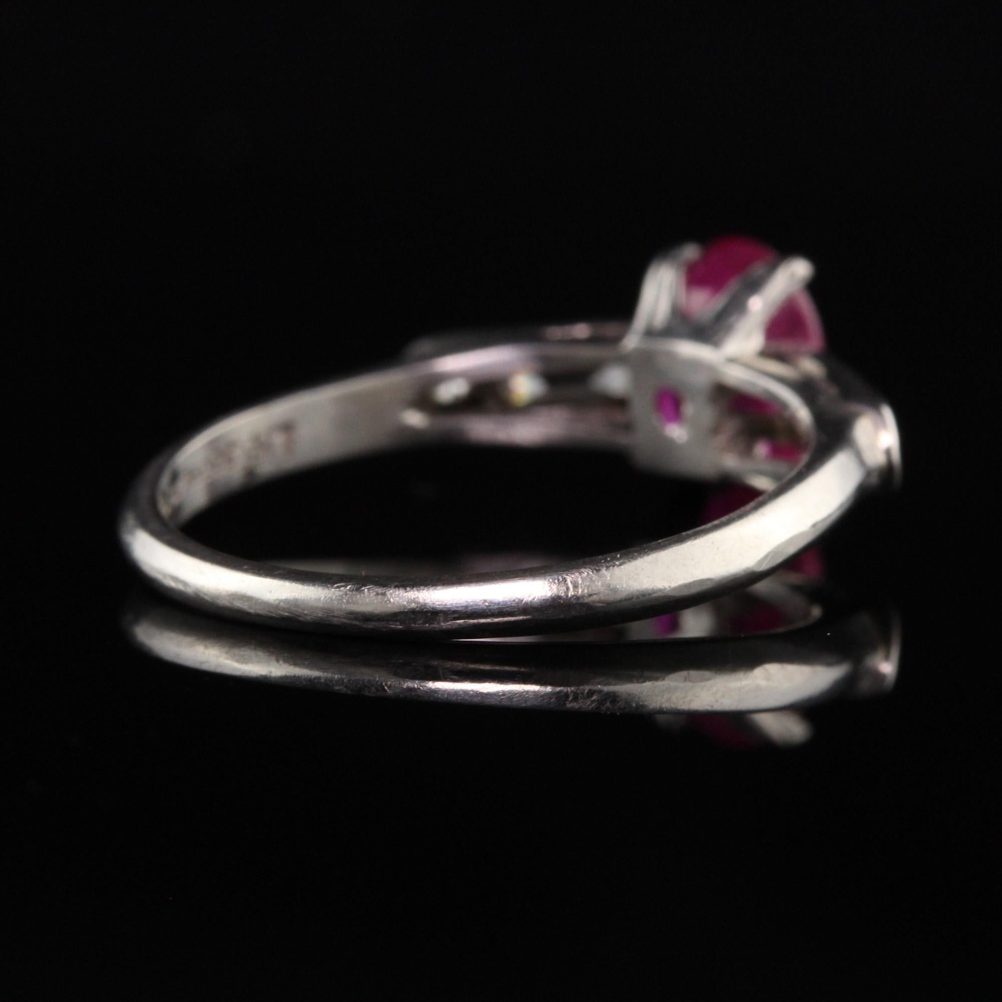 Antique Art Deco Platinum Ruby and Diamond Engagement Ring In Good Condition For Sale In Great Neck, NY