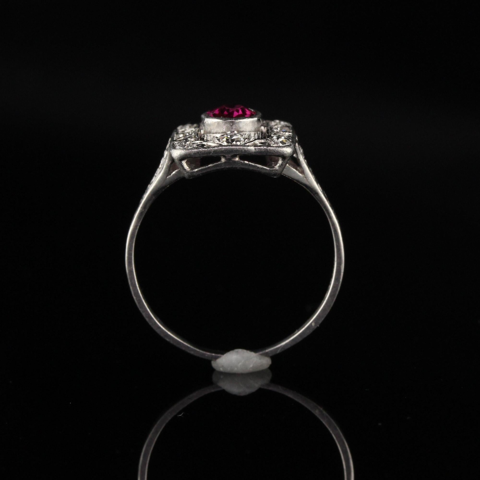 Women's Antique Art Deco Platinum Ruby and Diamond Engagement Ring