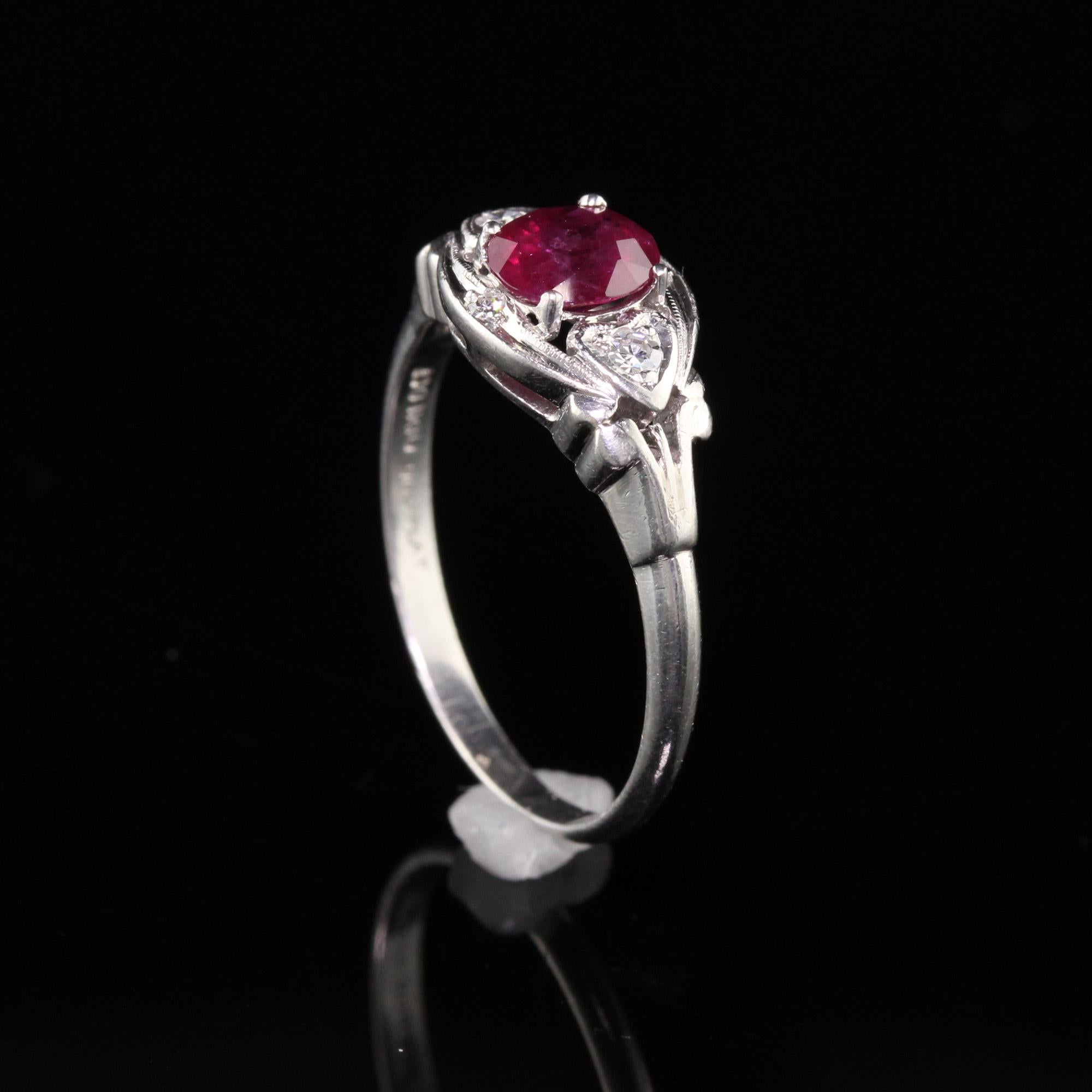 Women's Antique Art Deco Platinum Ruby and Diamond Engagement Ring