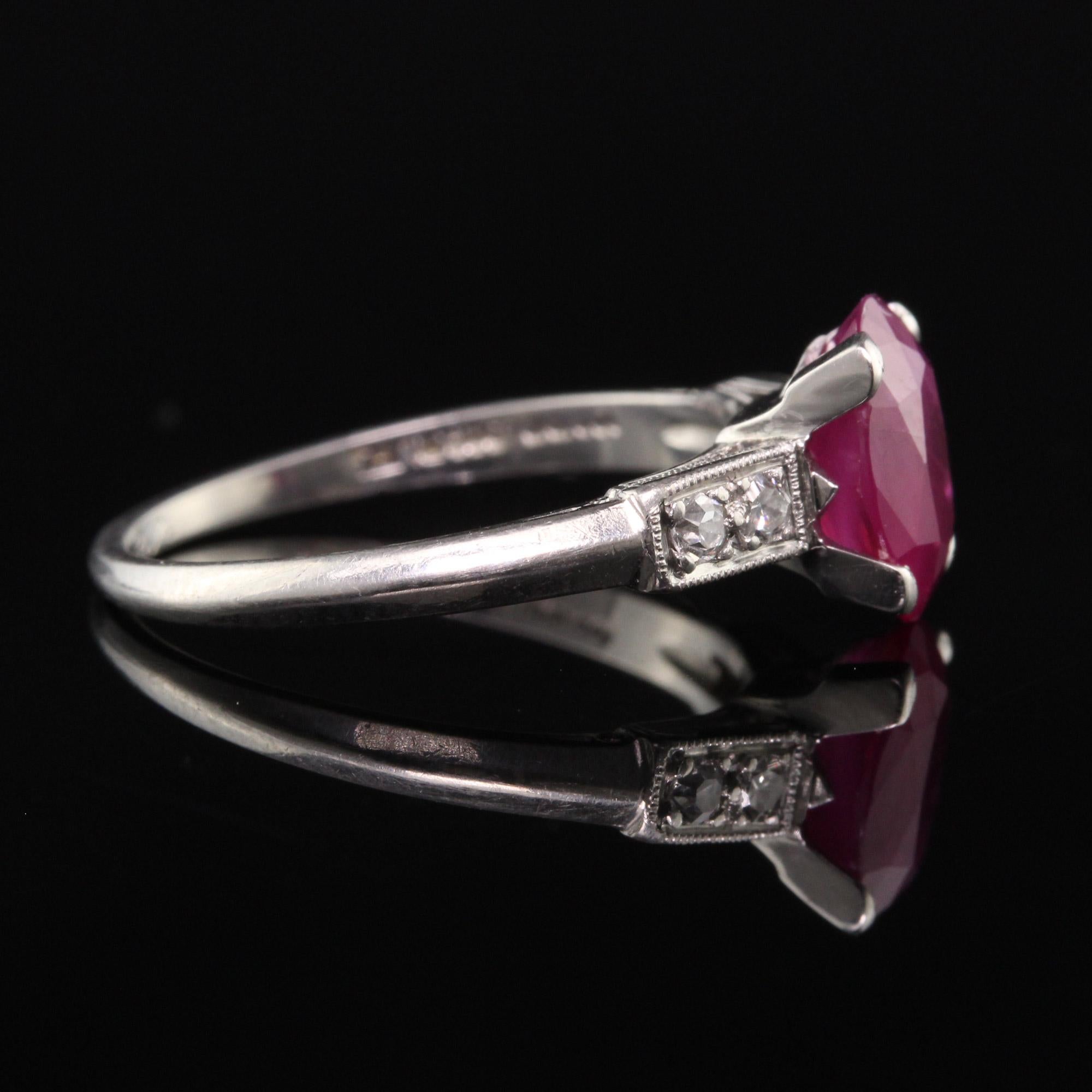 Women's Antique Art Deco Platinum Ruby and Diamond Engagement Ring For Sale