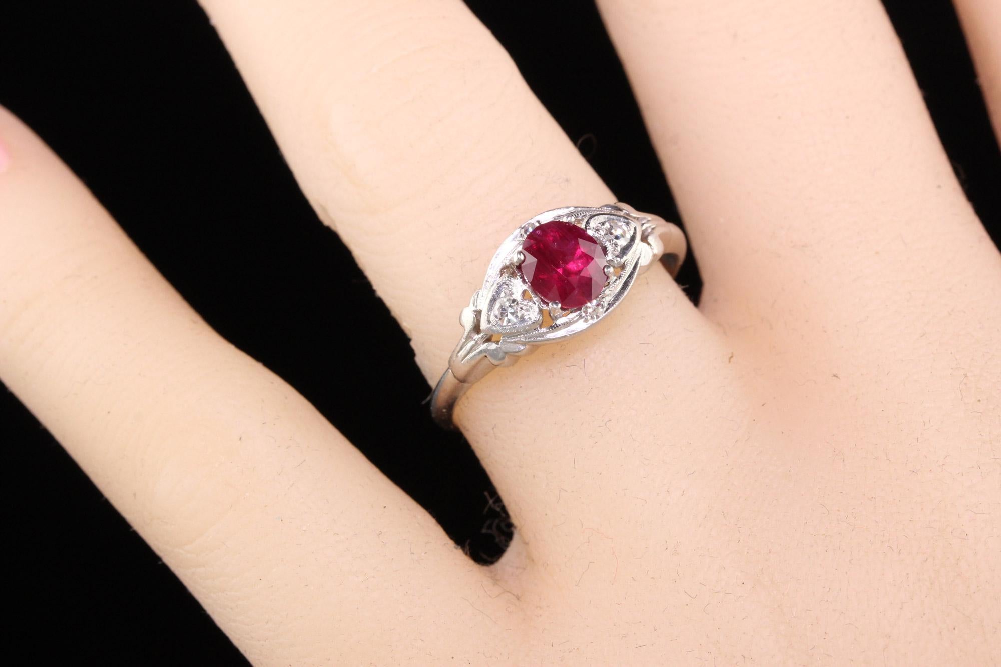 Antique Art Deco Platinum Ruby and Diamond Engagement Ring 1