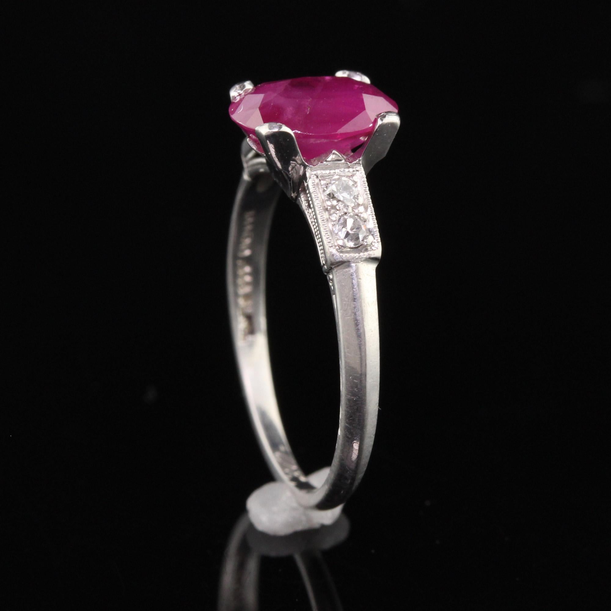 Antique Art Deco Platinum Ruby and Diamond Engagement Ring For Sale 1