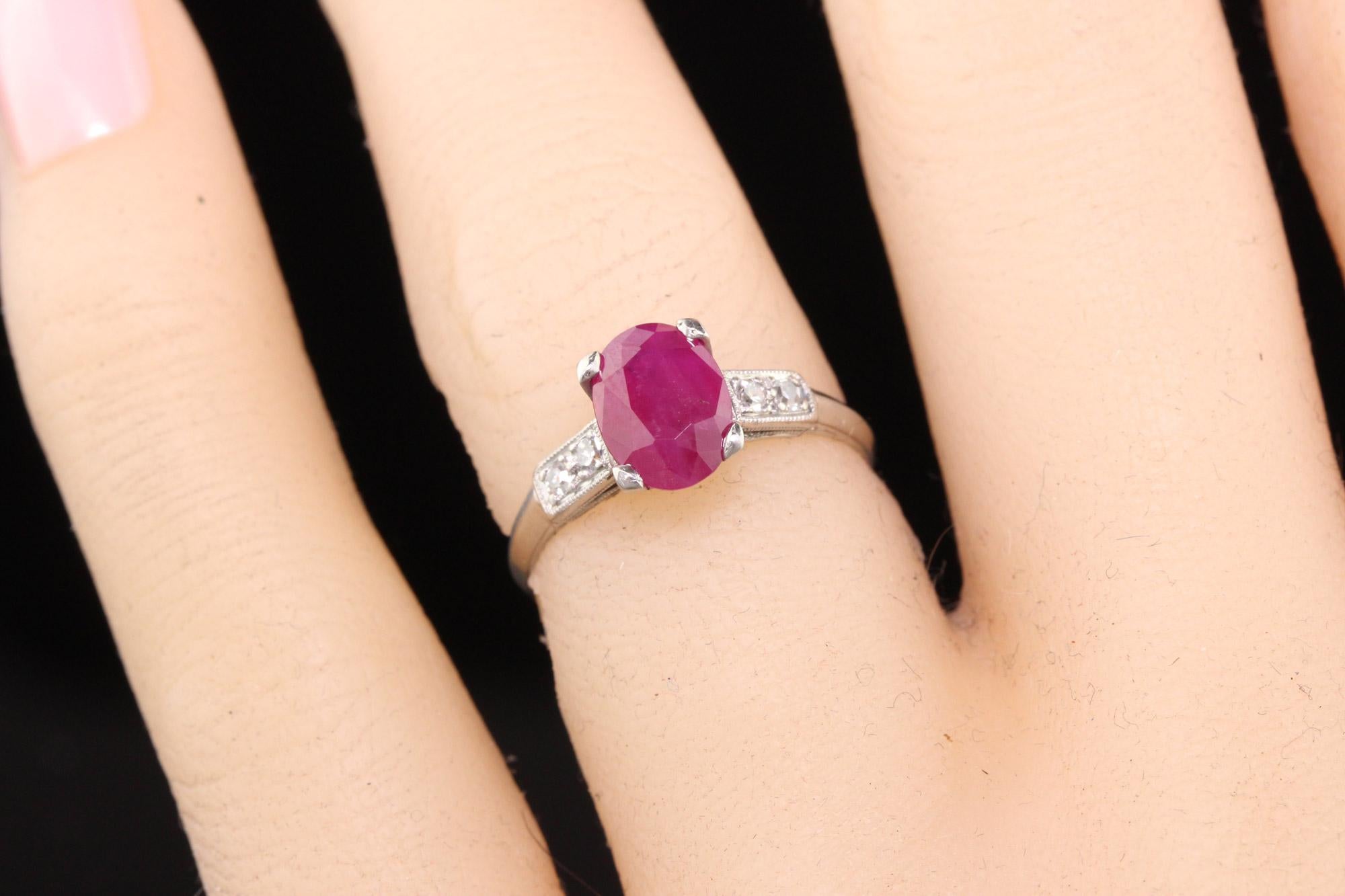 Antique Art Deco Platinum Ruby and Diamond Engagement Ring For Sale 2