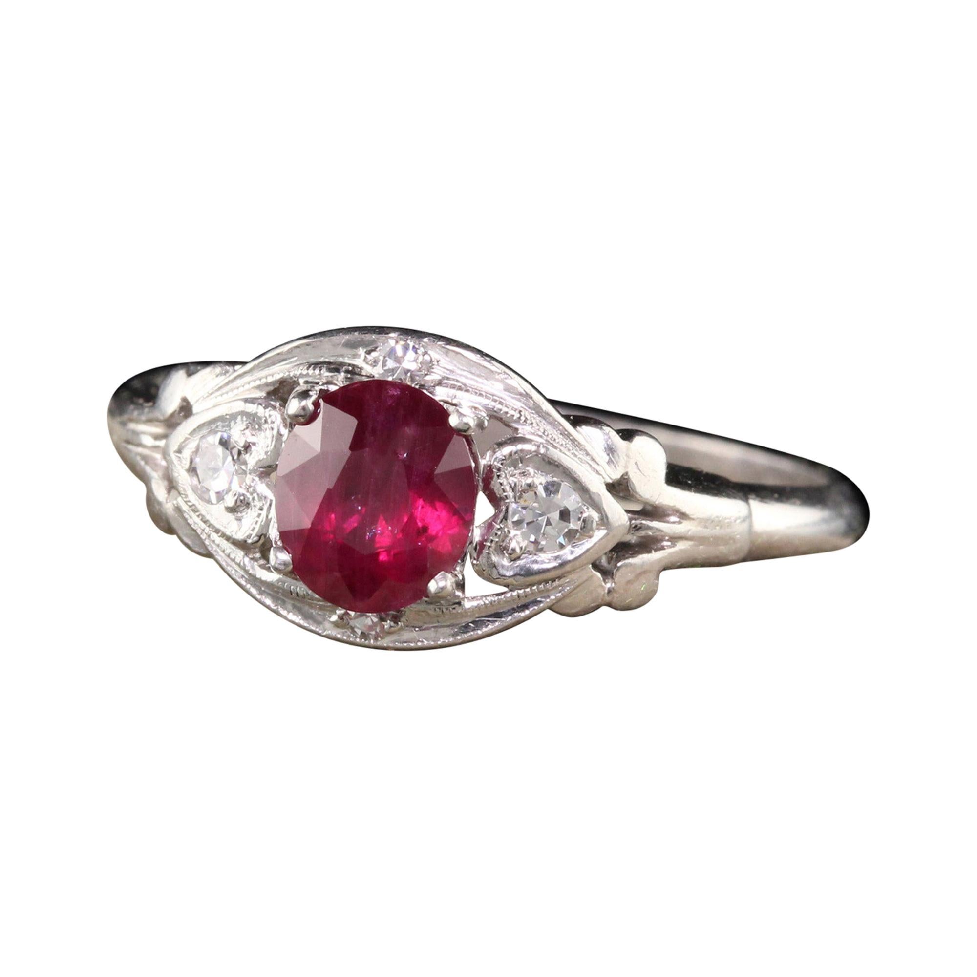 Antique Art Deco Platinum Ruby and Diamond Engagement Ring