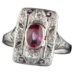 Antique Art Deco Platinum Ruby and Diamond Engagement Ring