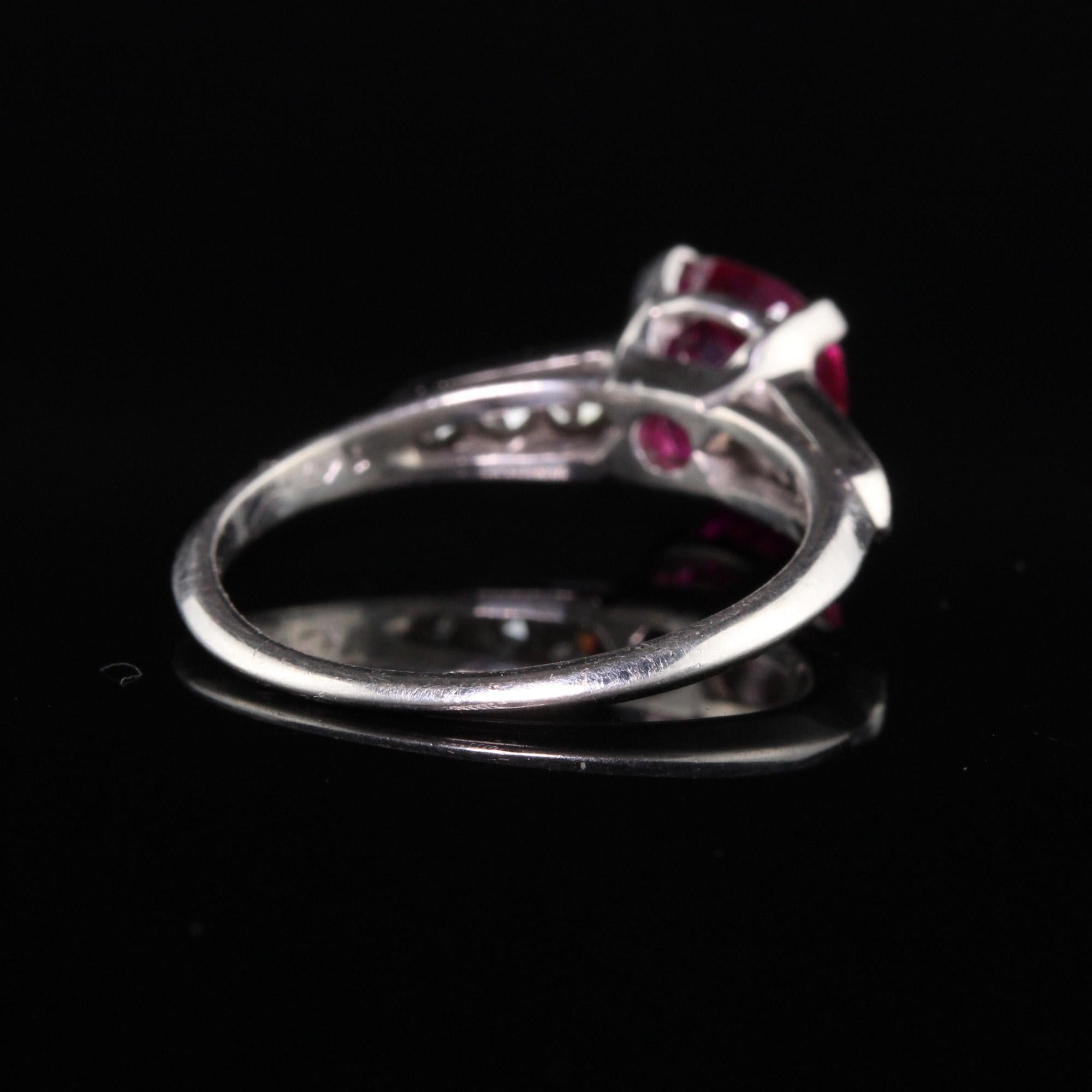 Antique Art Deco Platinum Ruby and Diamond Engagement Ring, GIA In Good Condition In Great Neck, NY