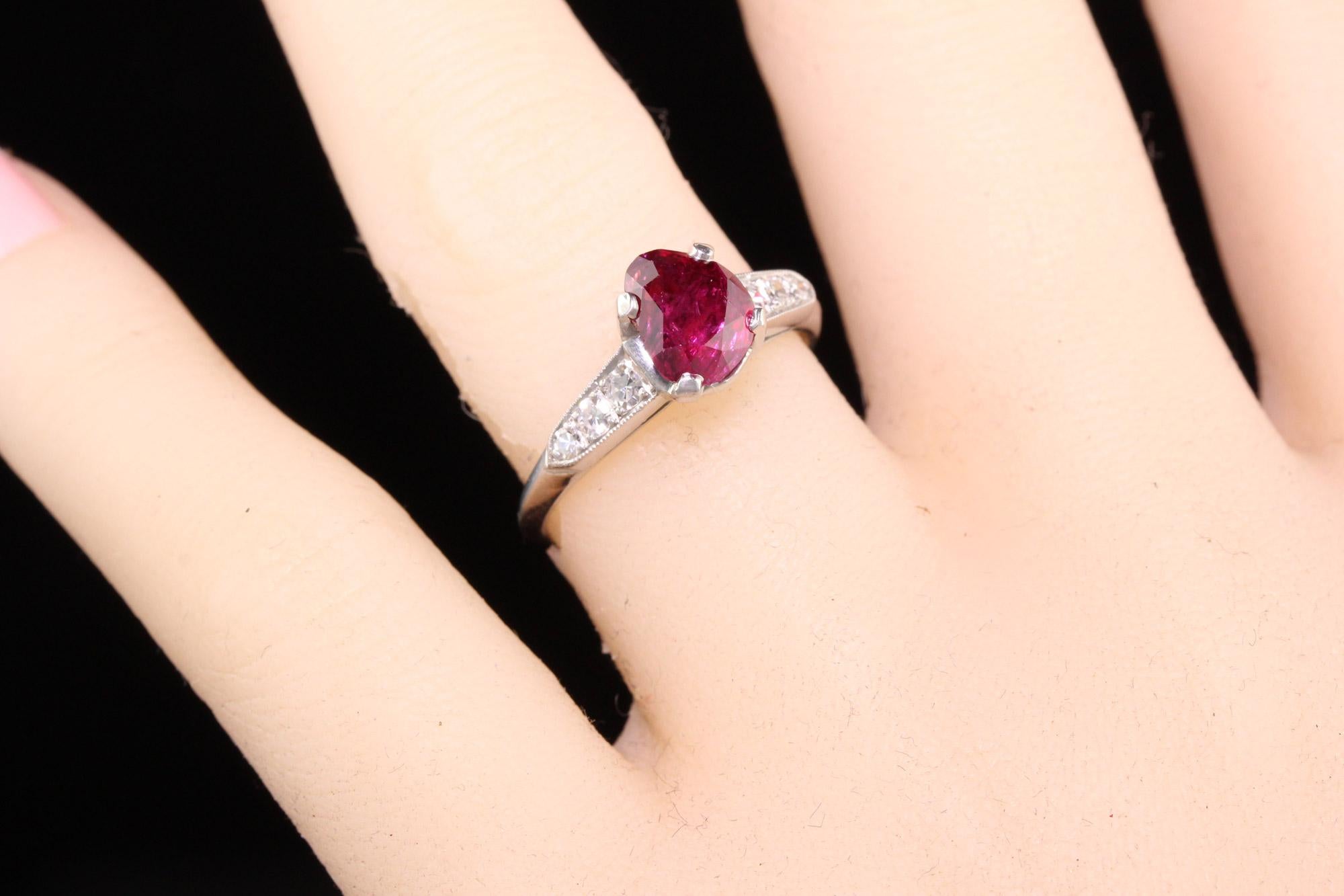 Antique Art Deco Platinum Ruby and Diamond Engagement Ring, GIA 1