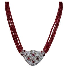 Antike Art Deco Platin Rubin Perle Europäische Diamant Anhänger Halskette 183,40ctw