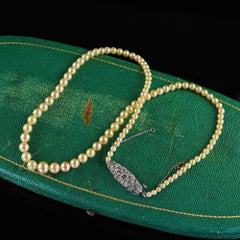 Antique Art Deco Platinum Saltwater Akoya Graduated Pearl Necklace - GIA