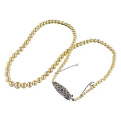 Collana antica Art Deco di platino con perle d'acqua salata Akoya graduate - GIA