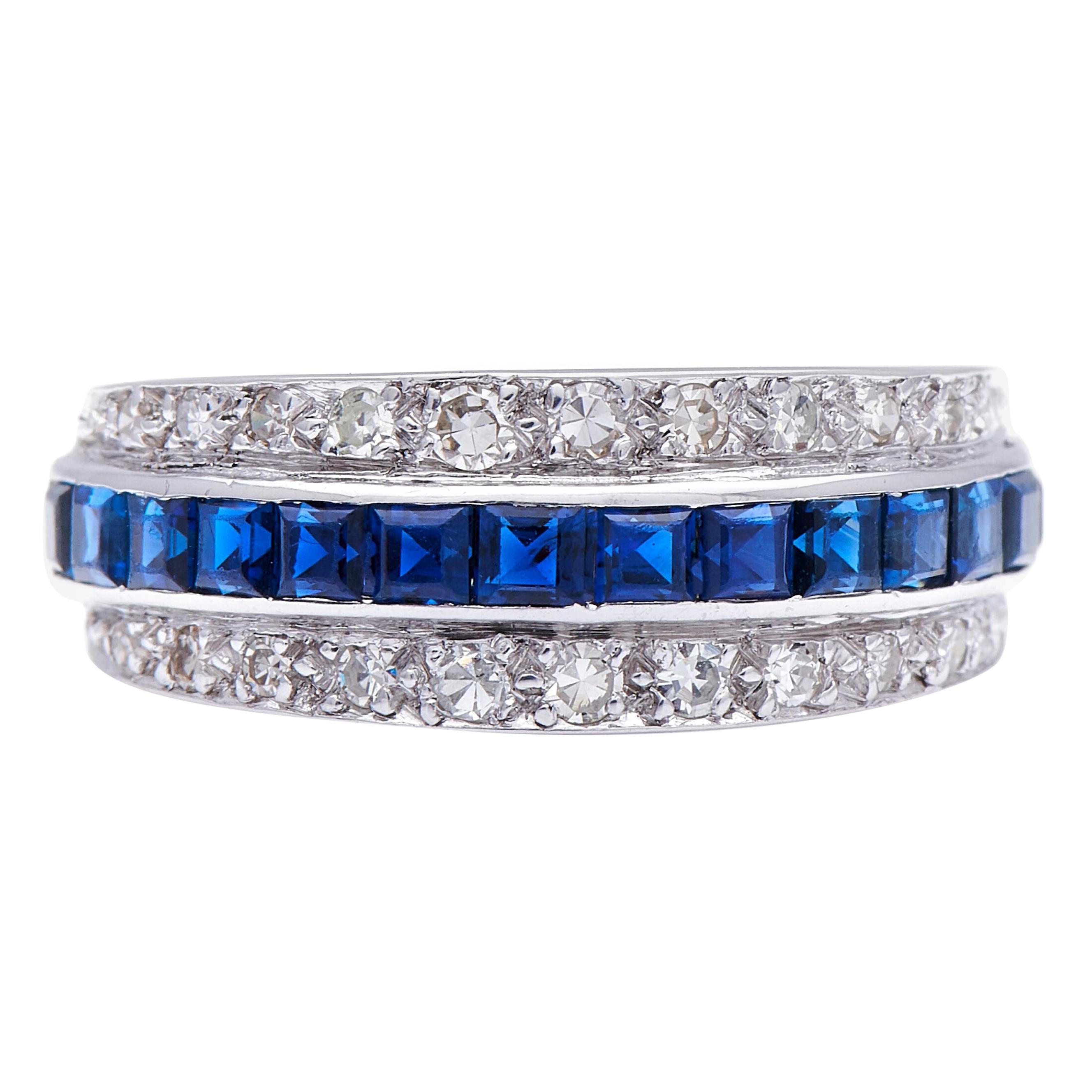 Antique, Art Deco, Platinum, Sapphire and Diamond Band Ring
