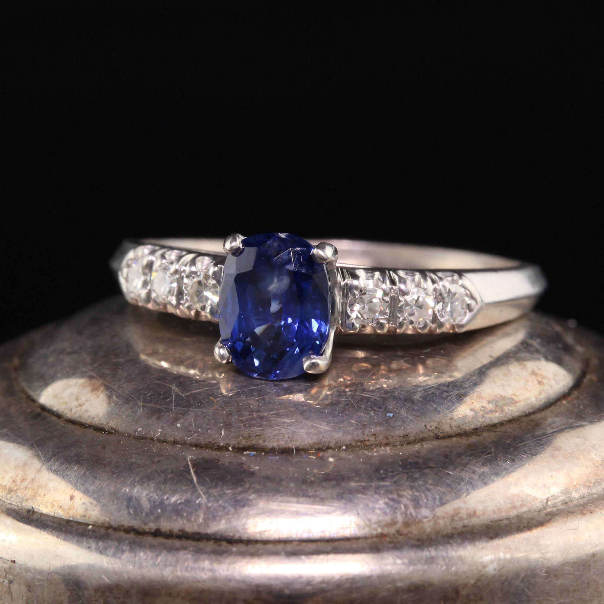 Beautiful Antique Art Deco Platinum Sapphire and Diamond Engagement Ring. This classic engagement ring is crafted in platinum. The center holds a gorgeous blue sapphire set in an art deco mounting.

Item #R1242

Metal: Platinum

Weight: 2.9