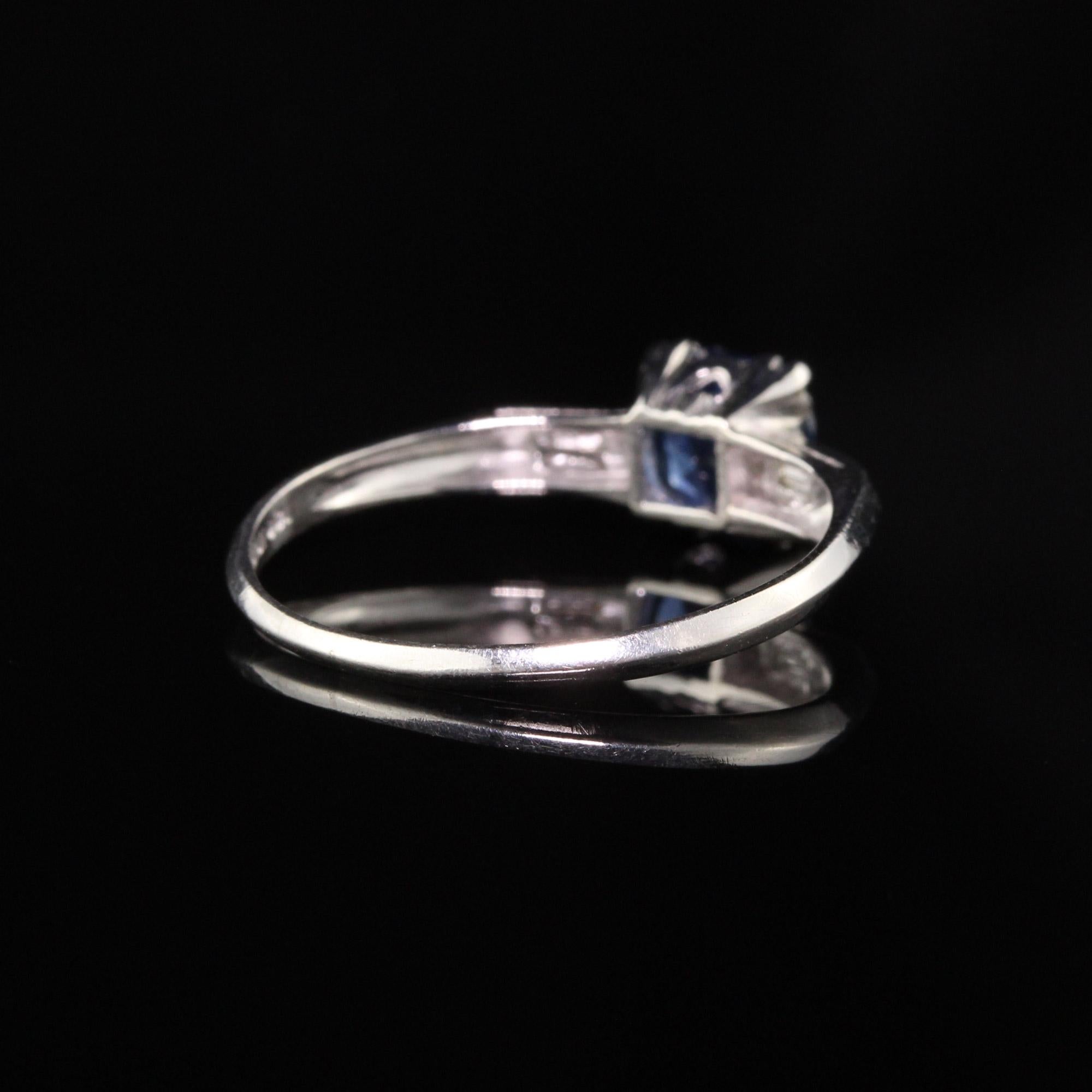 Antique Art Deco Platinum Sapphire and Diamond Engagement Ring In Good Condition In Great Neck, NY