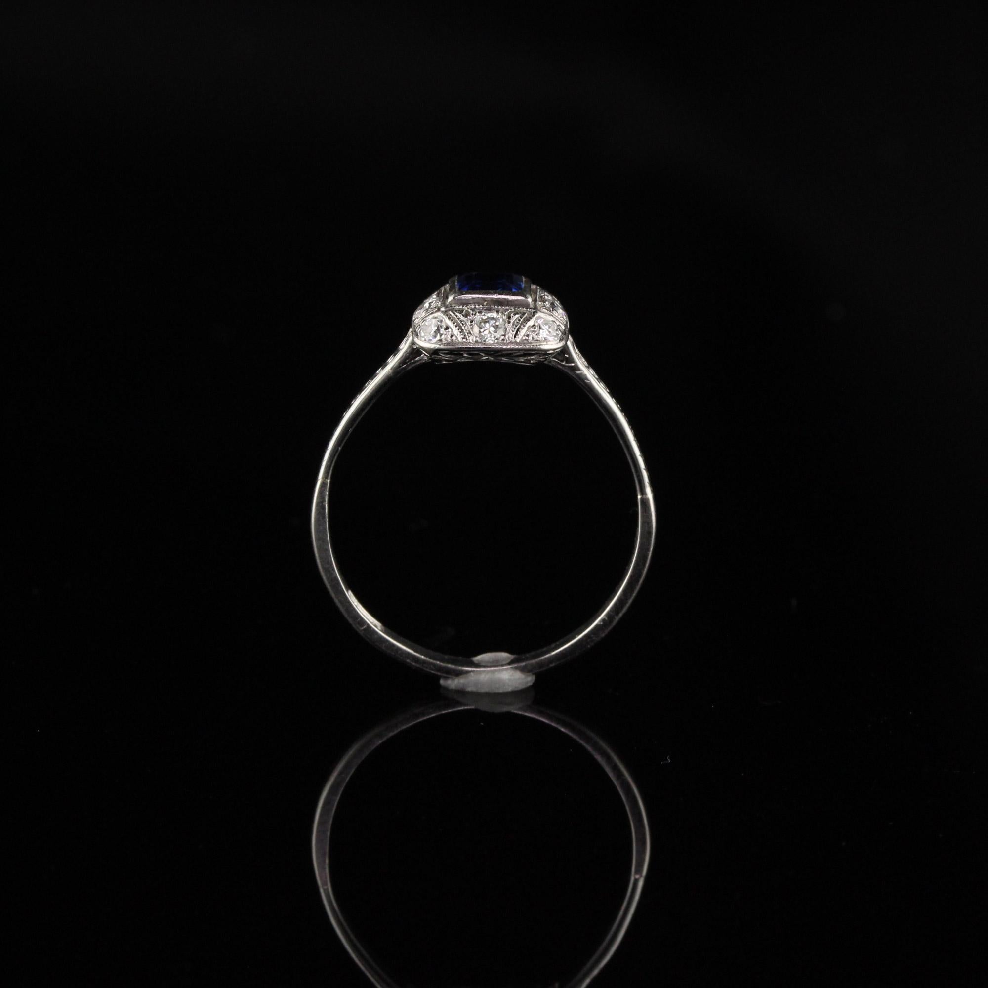 Women's Antique Art Deco Platinum Sapphire and Diamond Engagement Ring
