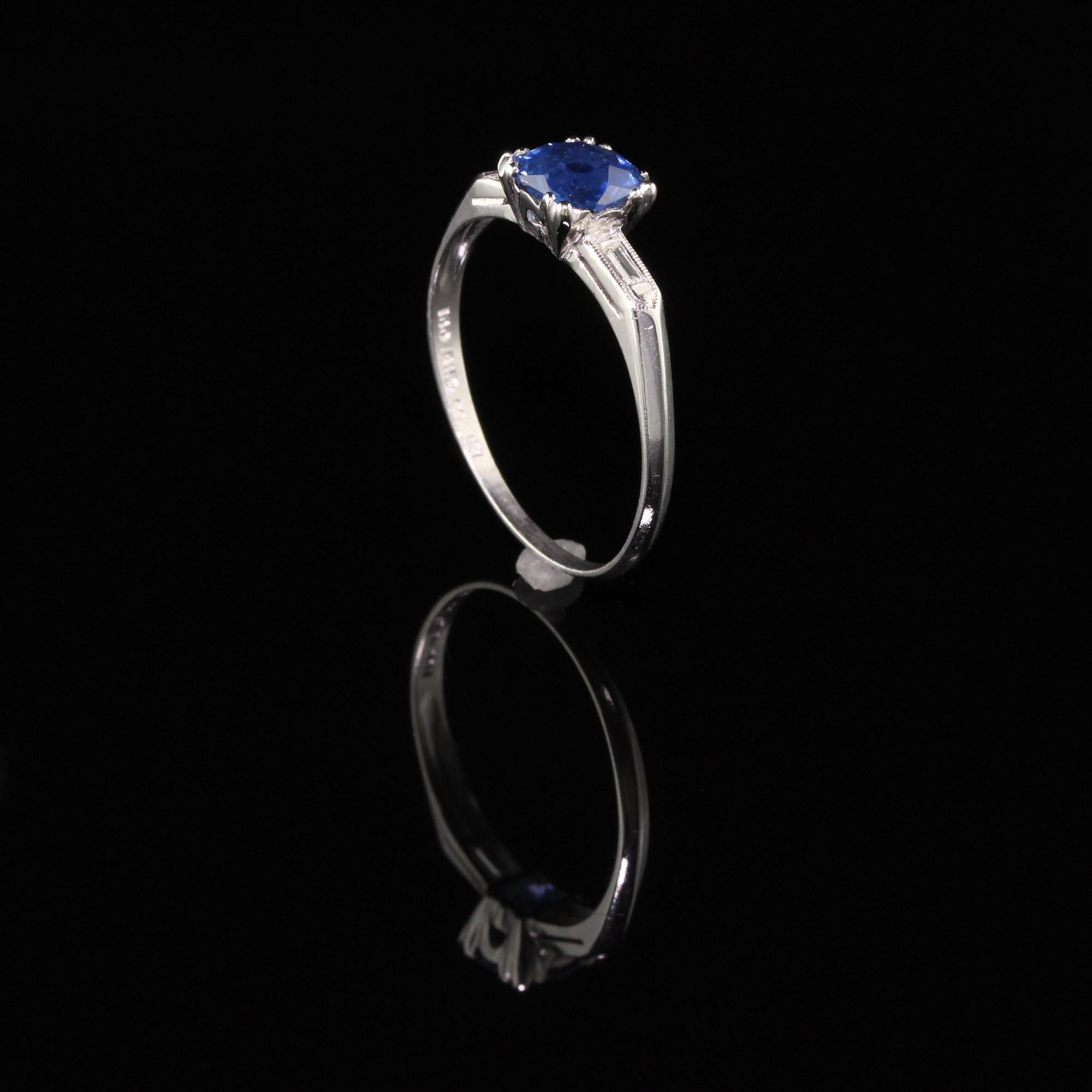 Women's Antique Art Deco Platinum Sapphire and Diamond Engagement Ring