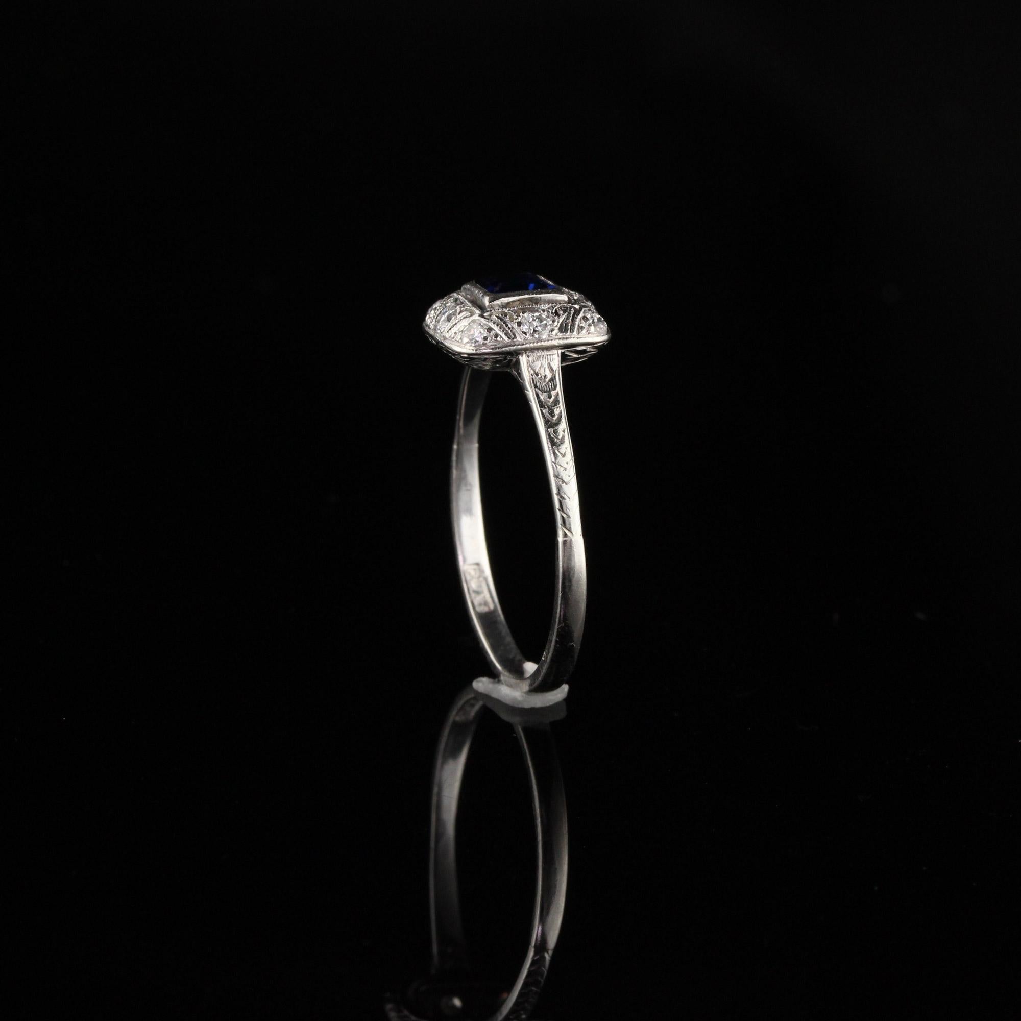 Antique Art Deco Platinum Sapphire and Diamond Engagement Ring 1