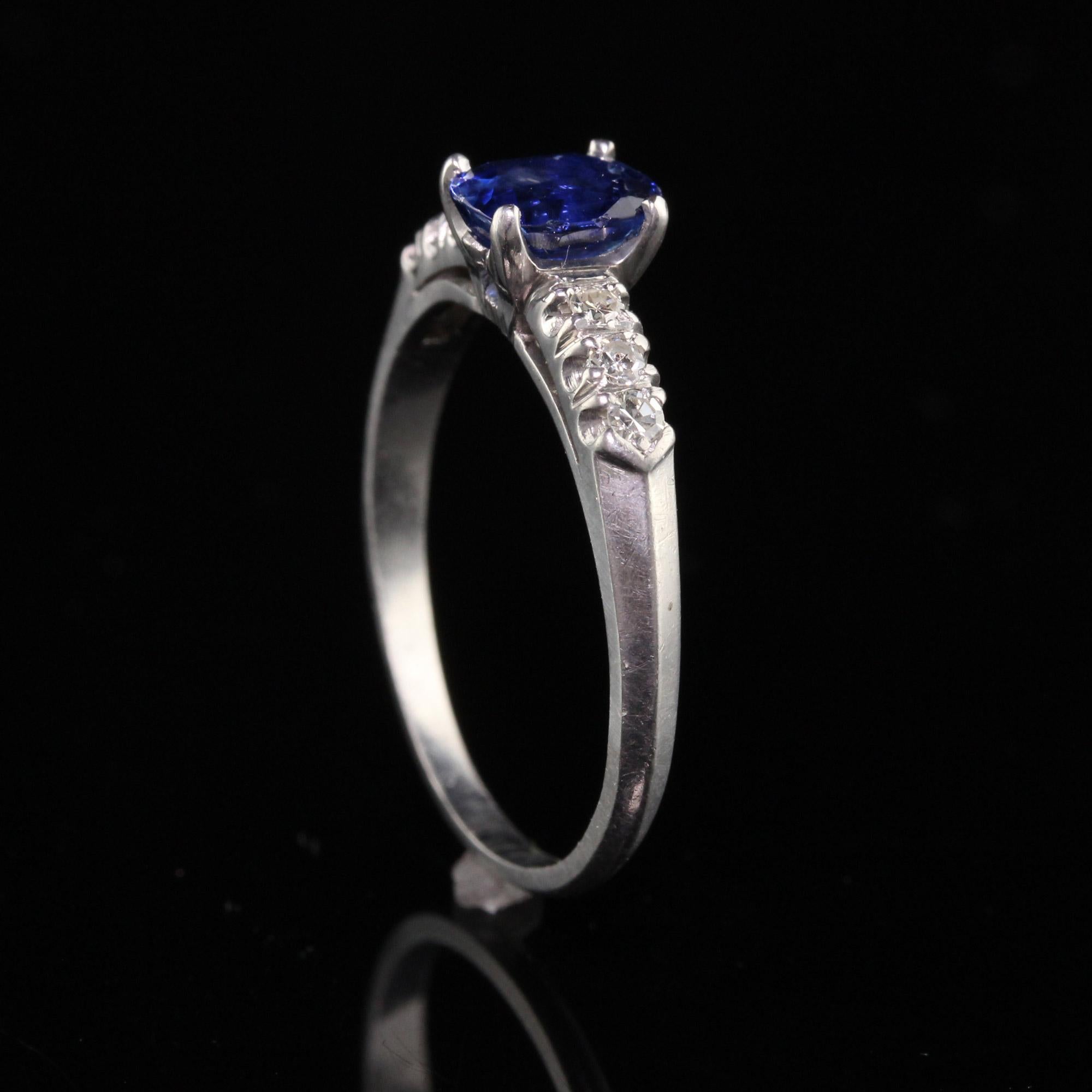 Women's Antique Art Deco Platinum Sapphire and Diamond Engagement Ring For Sale