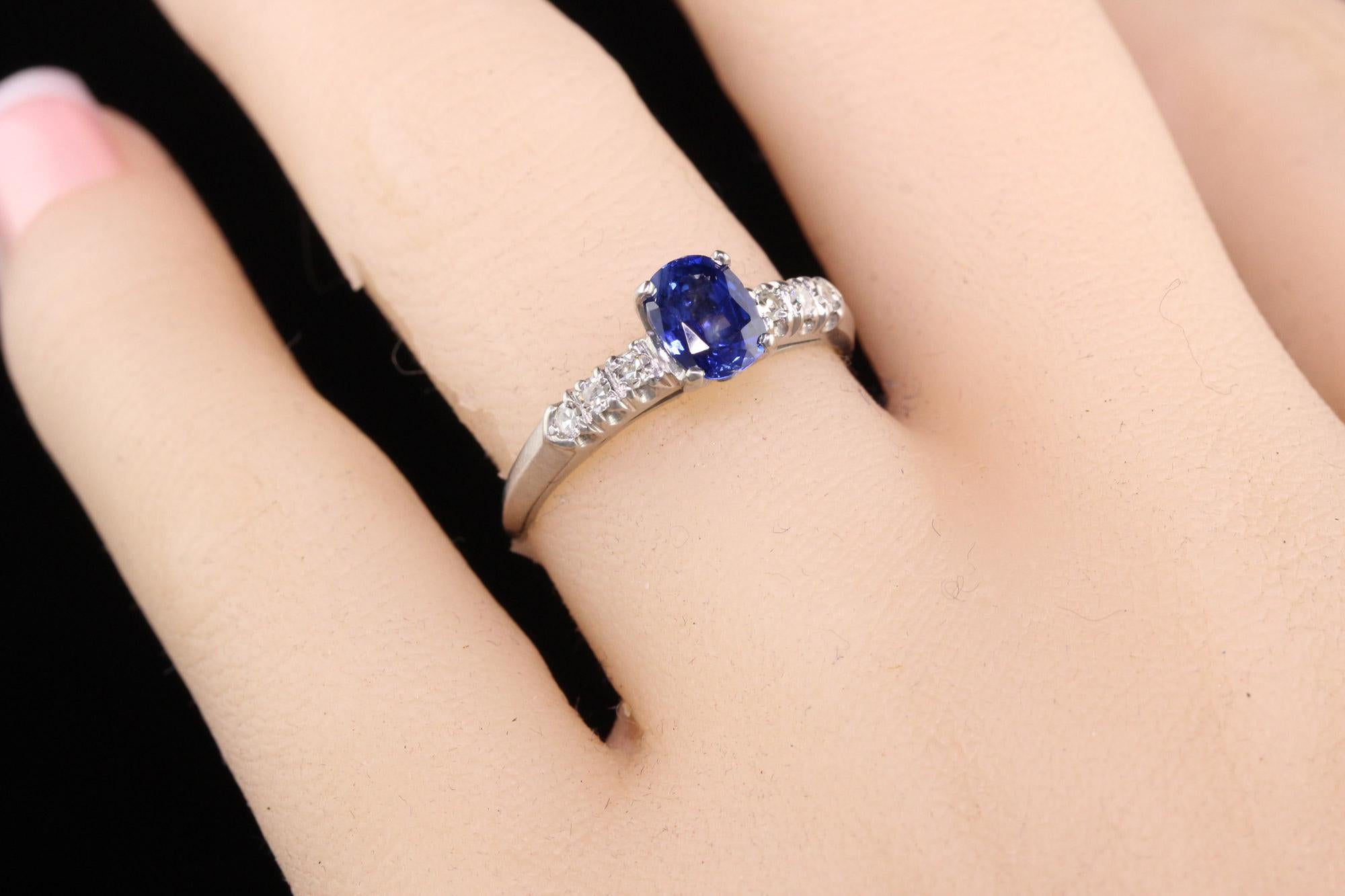 Antique Art Deco Platinum Sapphire and Diamond Engagement Ring For Sale 1