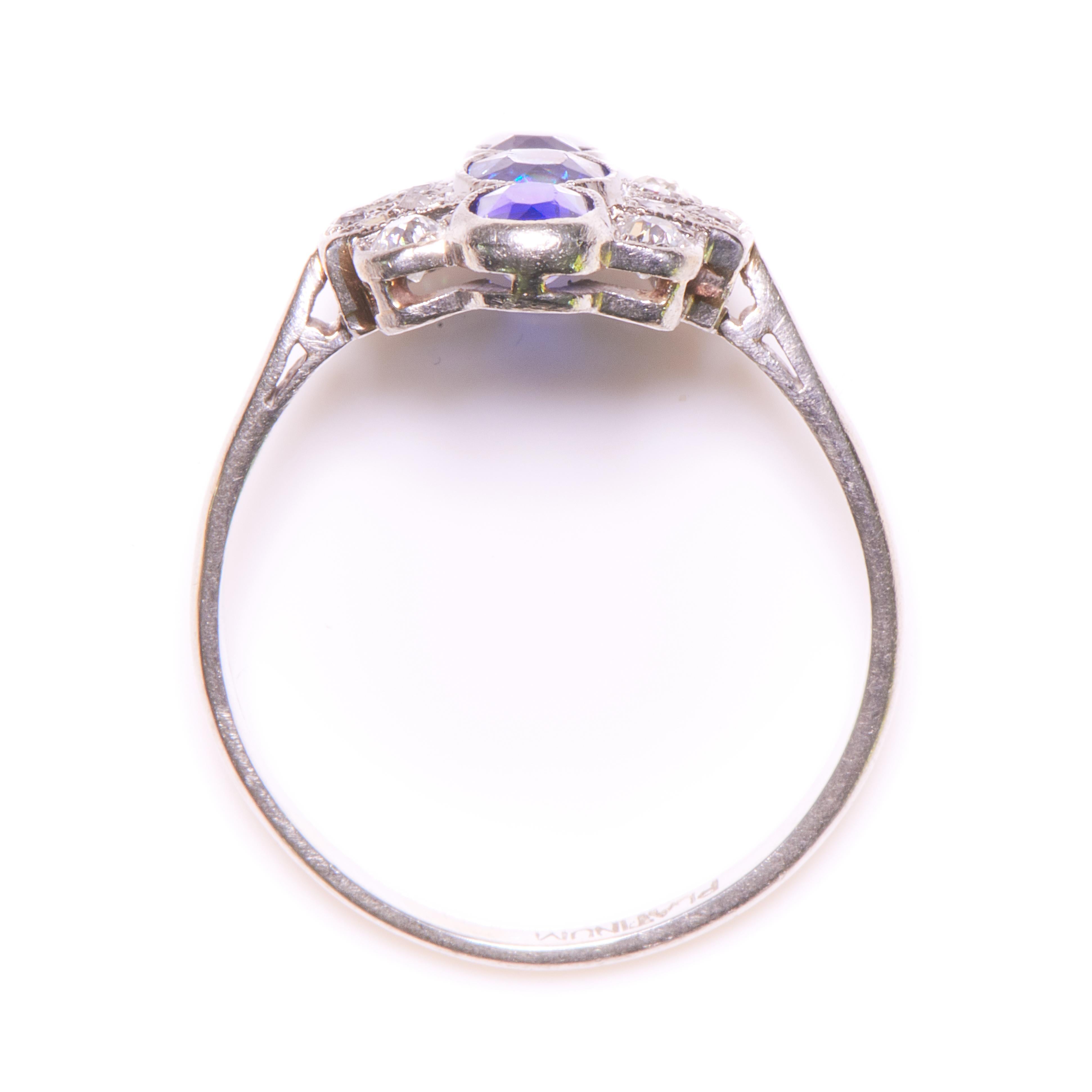 Antique, Art Deco, Platinum Sapphire and Diamond Engagement Ring In Excellent Condition In Rochford, Essex